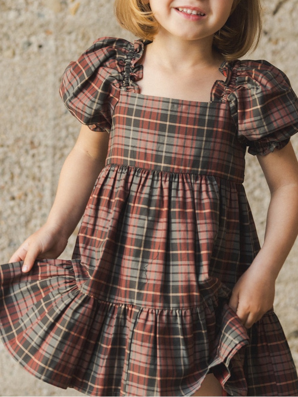NoraLee Plaid Puff-Sleeve Dress in Red and Green